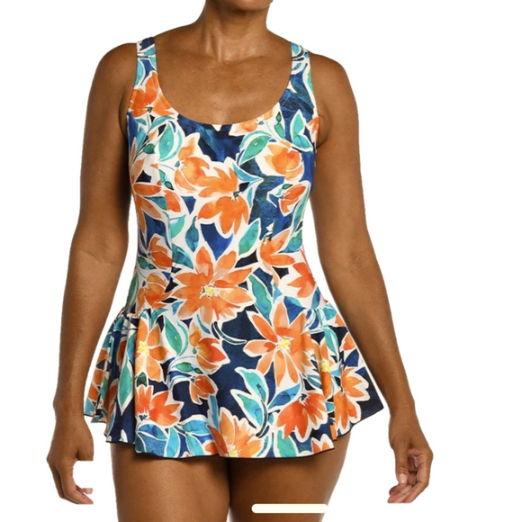 Azul by Maxine of Hollywood Leaf Swim Dress Size 12 main image 1
